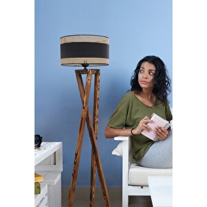 Maçka Yanık Lambader Silindir 03 Rattan Abajurlu