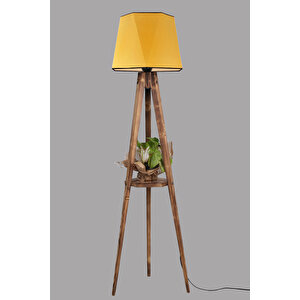 Sehbalı Tripod Lambader Yanık Altıgen Hardal Abajurlu