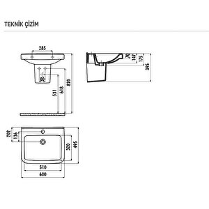 Lr060 Lara Yarım Ayaklı Lavabo 60 Cm