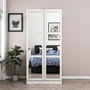 Minar Kale Country 2 Kapak Aynalı Zincir Dolap - Eskitme Beyaz 190cm 190 cm