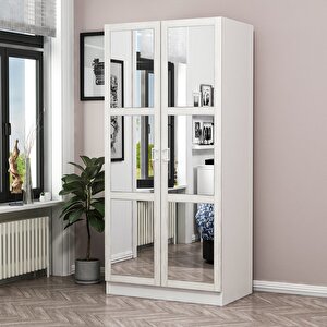 Minar Kale Country 2 Kapak Aynalı Zincir Dolap - Eskitme Beyaz 210cm 210 cm