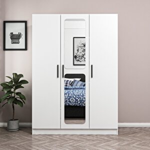 Minar Kale 3 Kapak Aynalı 2 Çekmece Zincir Dolap - Beyaz 190cm 190 cm