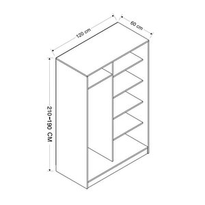 Minar Kale 2 Kapaklı Sürgülü Dolap 120 Cm - Beyaz/royal Mermer 190cm