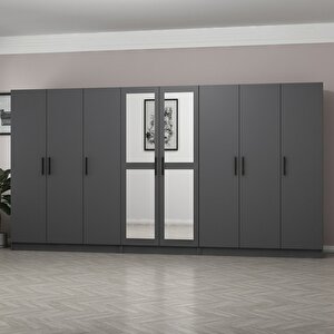 Minar Kale 8 Kapaklı 2 Aynalı 4 Çekmeceli Dolap Antrasit 190cm 190 cm