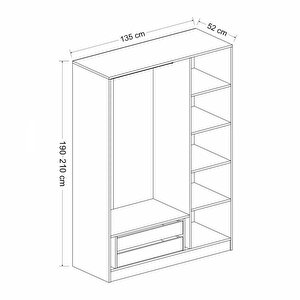 Minar Kale Country 3 Kapak 2 Çekmece Zincir Dolap - Eskitme Beyaz 210cm