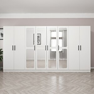 Kale 8 Kapak Aynalı 2 Çekmece Zincir Dolap - Beyaz 190cm 190 cm