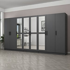Minar Kale 8 Kapaklı 4 Aynalı 4 Çekmeceli Dolap Antrasit 190cm 190 cm