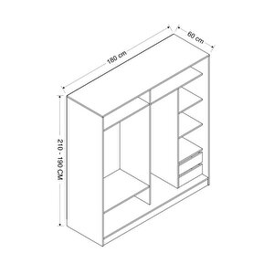 Minar Kale 2 Kapaklı Sürgülü Dolap 180 Cm - Beyaz/dore 190cm
