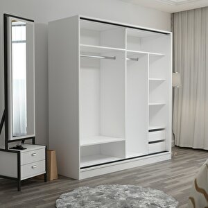Minar Kale 2 Kapaklı Sürgülü Dolap 180 Cm - Beyaz/dore 210cm