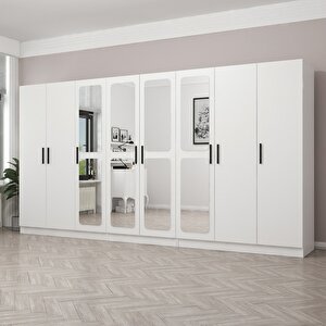 Kale 8 Kapak Aynalı 4 Çekmece Zincir Dolap - Beyaz 210cm 210 cm