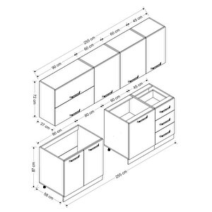 Minar 255 Cm Mutfak Dolabı Beyaz 255-b10