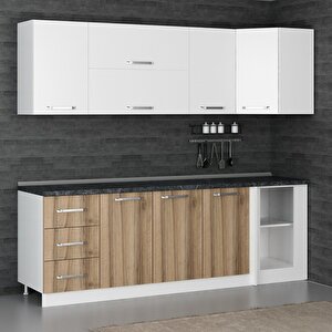 Minar 240cm Köşe Mutfak Dolabı - Beyaz/dore K240-d3