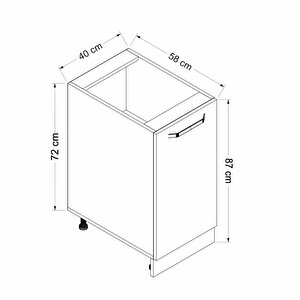 Minar Mutfak Alt Modül 1 Kapaklı 1 Raflı 40cm Dolap Beyaz /antrasit - A1