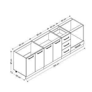 Minar 260 Cm Mutfak Dolabı Beyaz Dore 260-d3