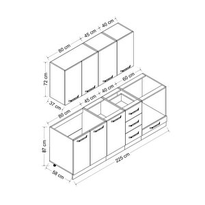 Minar 225 Cm Mutfak Dolabı Beyaz Dore 225-d6