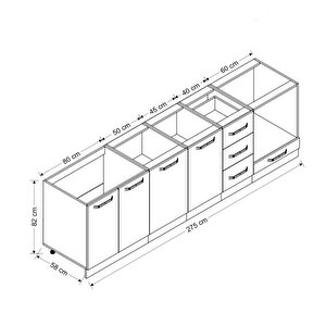 Minar 275 Cm Mutfak Dolabı Beyaz Dore 275-d3-alt Modül