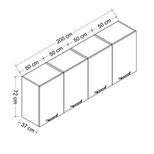 Minar 200 Cm Mutfak Dolabı Beyaz 200-b2-üst Modül