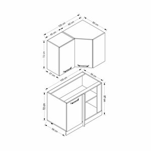 Minar 105cm Köşe Mutfak Dolabı - Beyaz/dore K105-d1