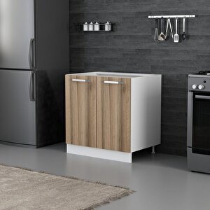 Minar Mutfak Alt Modül 2 Kapaklı 1 Raflı 80cm Dolap Beyaz /dore - D1