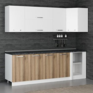 Minar 240cm Köşe Mutfak Dolabı - Beyaz/dore K240-d2
