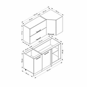 Minar 150cm Köşe Mutfak Dolabı - Beyaz/antrasit K150-a2