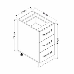 Minar Mutfak Alt Modül 3 Çekmeceli Nray 40cm Dolap Beyaz /dore - D1