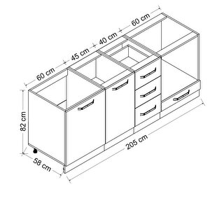 Minar 205 Cm Mutfak Dolabı Beyaz 205-b3-alt Modül