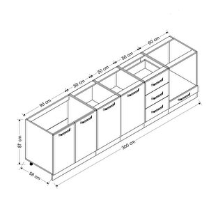 Minar 300 Cm Mutfak Dolabı Beyaz Dore 300-d4