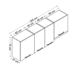 Minar 205 Cm Mutfak Dolabı Beyaz 205-b4-üst Modül