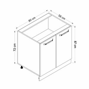 Minar Mutfak Alt Modül 2 Kapaklı 1 Raflı 80cm Dolap Beyaz  - B1