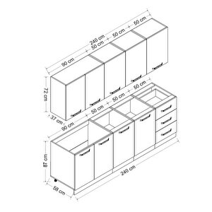 Minar 240 Cm Mutfak Dolabı Beyaz Dore 240-d1