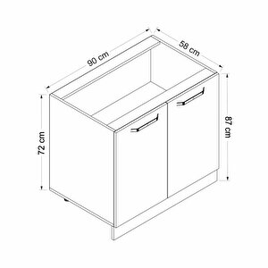 Minar Mutfak Alt Modül 2 Kapaklı 1 Raflı 90cm Dolap Beyaz /antrasit - A1