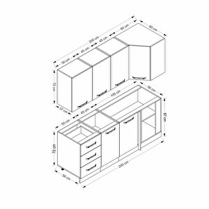 Minar 200cm Köşe Mutfak Dolabı - Beyaz K200-b2