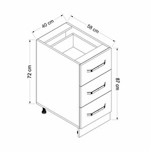 Minar Mutfak Alt Modül 3 Çekmeceli Nray 40cm Dolap Beyaz  - B1