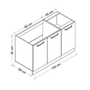 Minar 135 Cm Mutfak Dolabı Beyaz 135-b1-alt Modül