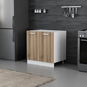 Minar Mutfak Alt Modül 2 Kapaklı 80cm Eviye Dolap Beyaz /dore - D1
