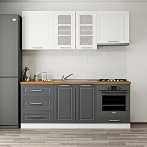 Mi̇nar 200 Cm Mebran C Mutfak Dolabi Beyaz Antrasi̇t 200-mcba1