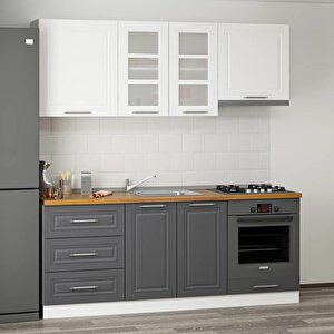 Mi̇nar 200 Cm Mebran C Mutfak Dolabi Beyaz Antrasi̇t 200-mcba1