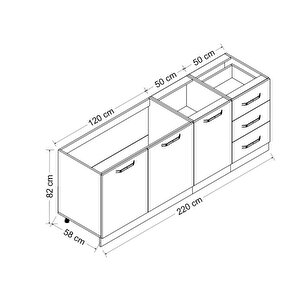 Minar 220 Cm Mutfak Dolabı Beyaz Dore 220-d1-alt Modül