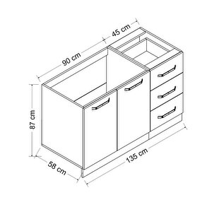 Minar 135 Cm Mutfak Dolabı Beyaz 135-b2-alt Modül