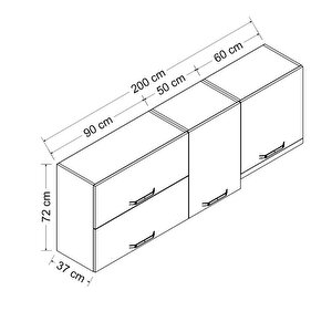 Minar 200 Cm Mutfak Dolabı Beyaz 200-b7-üst Modül
