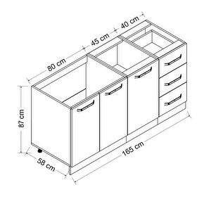 Minar 165 Cm Mutfak Dolabı Beyaz  165-b1-alt Modül