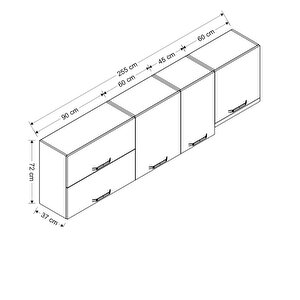 Minar 255 Cm Mutfak Dolabı Beyaz 255-b8-üst Modül