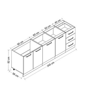 Minar 245 Cm Mutfak Dolabı Beyaz 245-b1-alt Modül