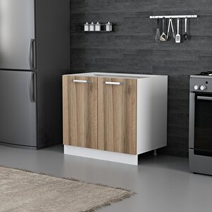 Minar Mutfak Alt Modül 2 Kapaklı 1 Raflı 90cm Dolap Beyaz /dore - D1