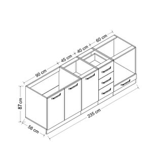 Minar 235 Cm Mutfak Dolabı Beyaz Dore 235-d3