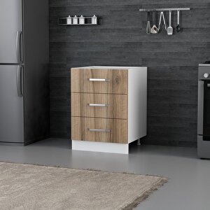 Minar Mutfak Alt Modül 3 Çekmeceli Nray 60cm Dolap Beyaz /dore - D1