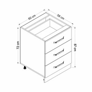 Minar Mutfak Alt Modül 3 Çekmeceli Nray 60cm Dolap Beyaz /dore - D1