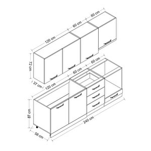 Minar 240 Cm Mutfak Dolabı Beyaz Dore 240-d9