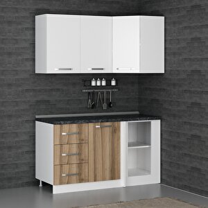 Minar 150cm Köşe Mutfak Dolabı - Beyaz/dore K150-d3